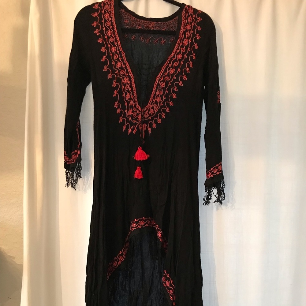 GREEK Cotton boho cover w/ fringe & embroidery! OS